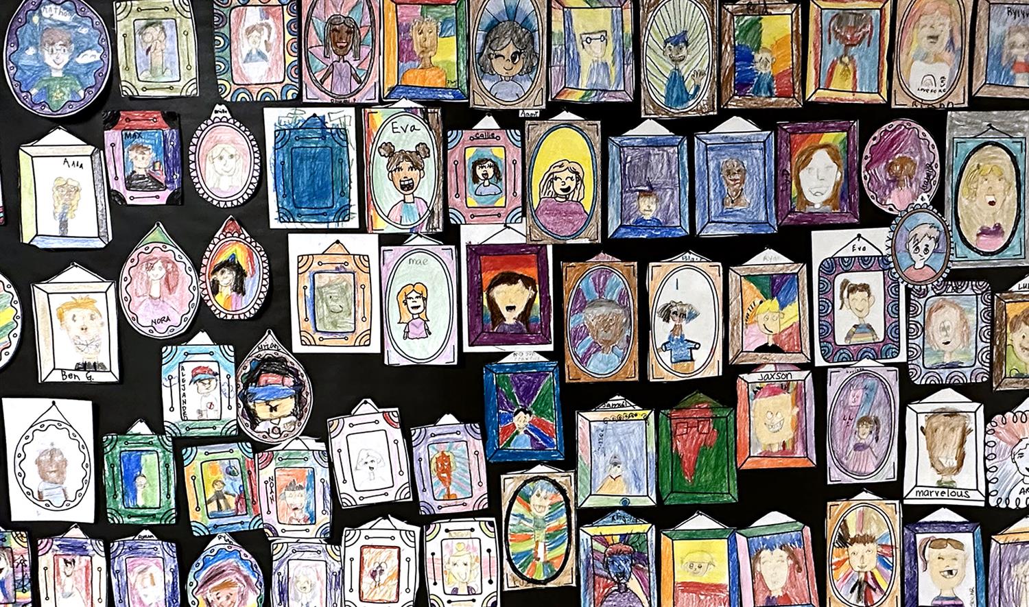 Student self-portrait bulletin board